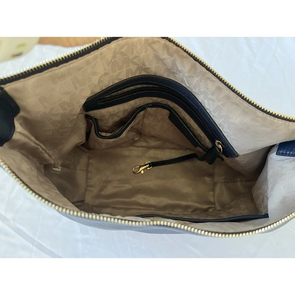Michael Kors Nolita Medium Pebbled Leather Shoulder Bag In Midnight Blue New